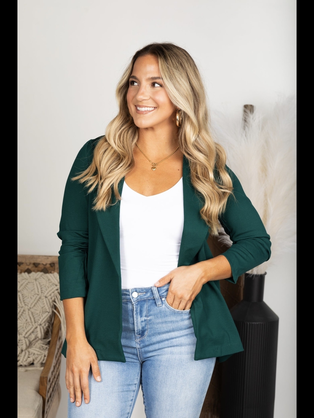 Dear Scarlett Women's Hunter Green Open Front 3/4 Sleeve Magic Blazer Size XL